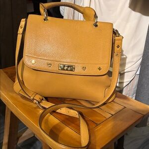 MCM Tan Pebbled Leather Satchel with Gold Accents - #89